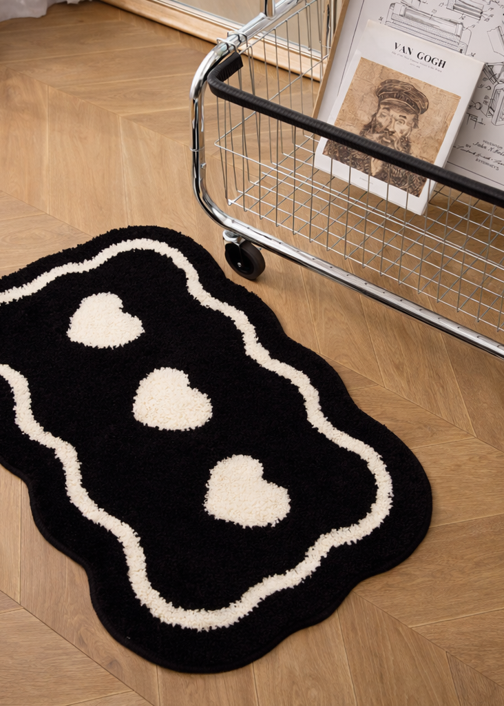 Tapis de bain cœur noir & blanc - Pure