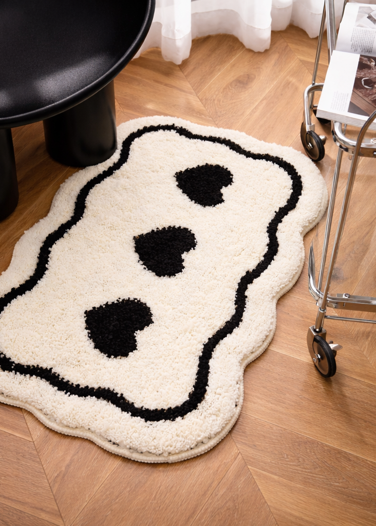 Tapis de bain cœur noir & blanc - Pure